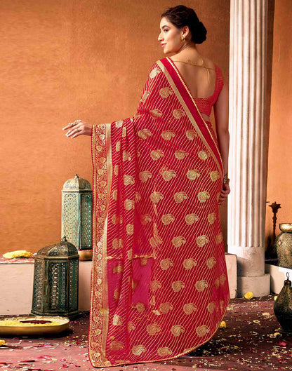 Red Georgette Foil Printed Saree