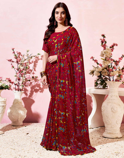 Red Georgette Warli Printed Saree