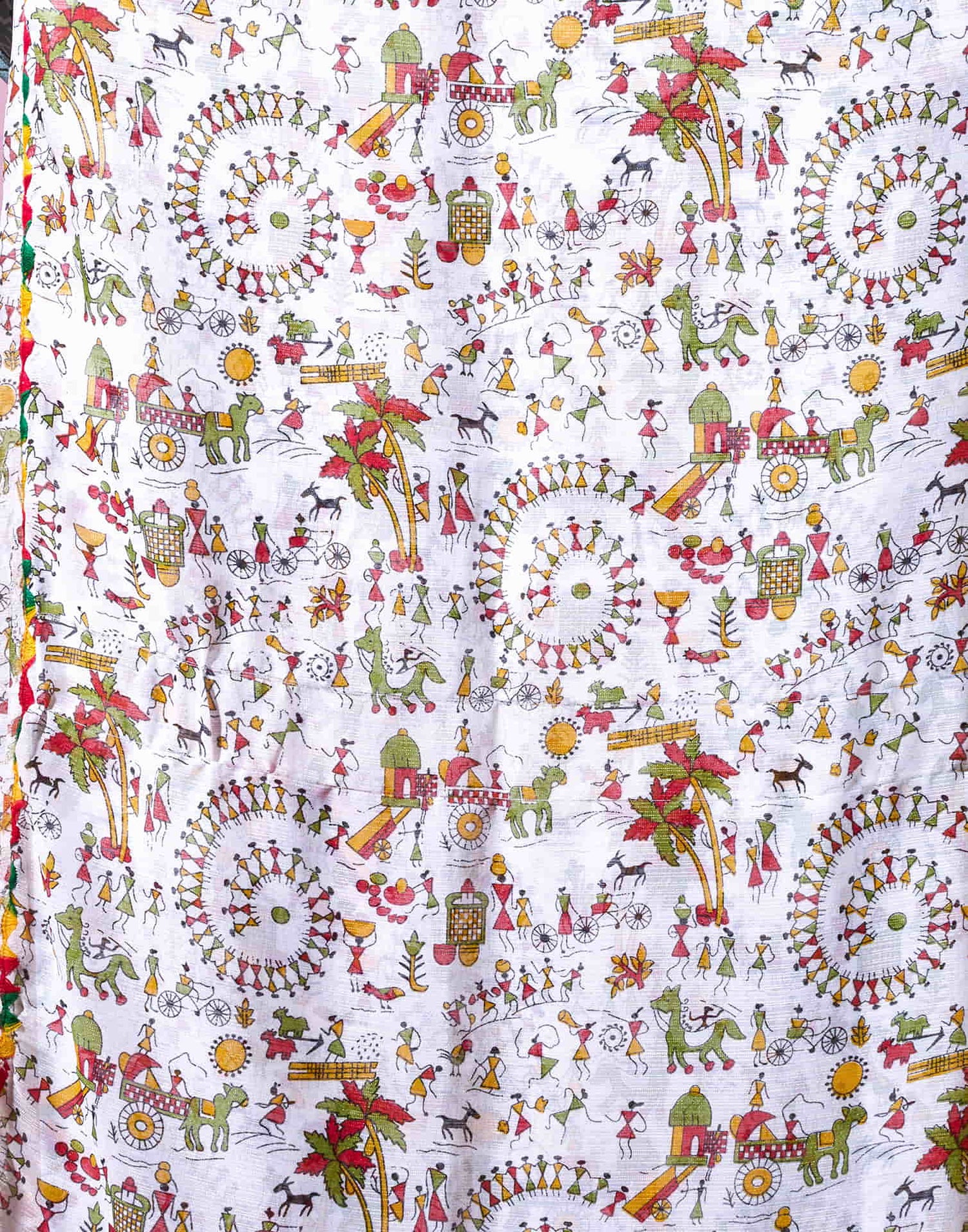 White Georgette Warli Printed Saree
