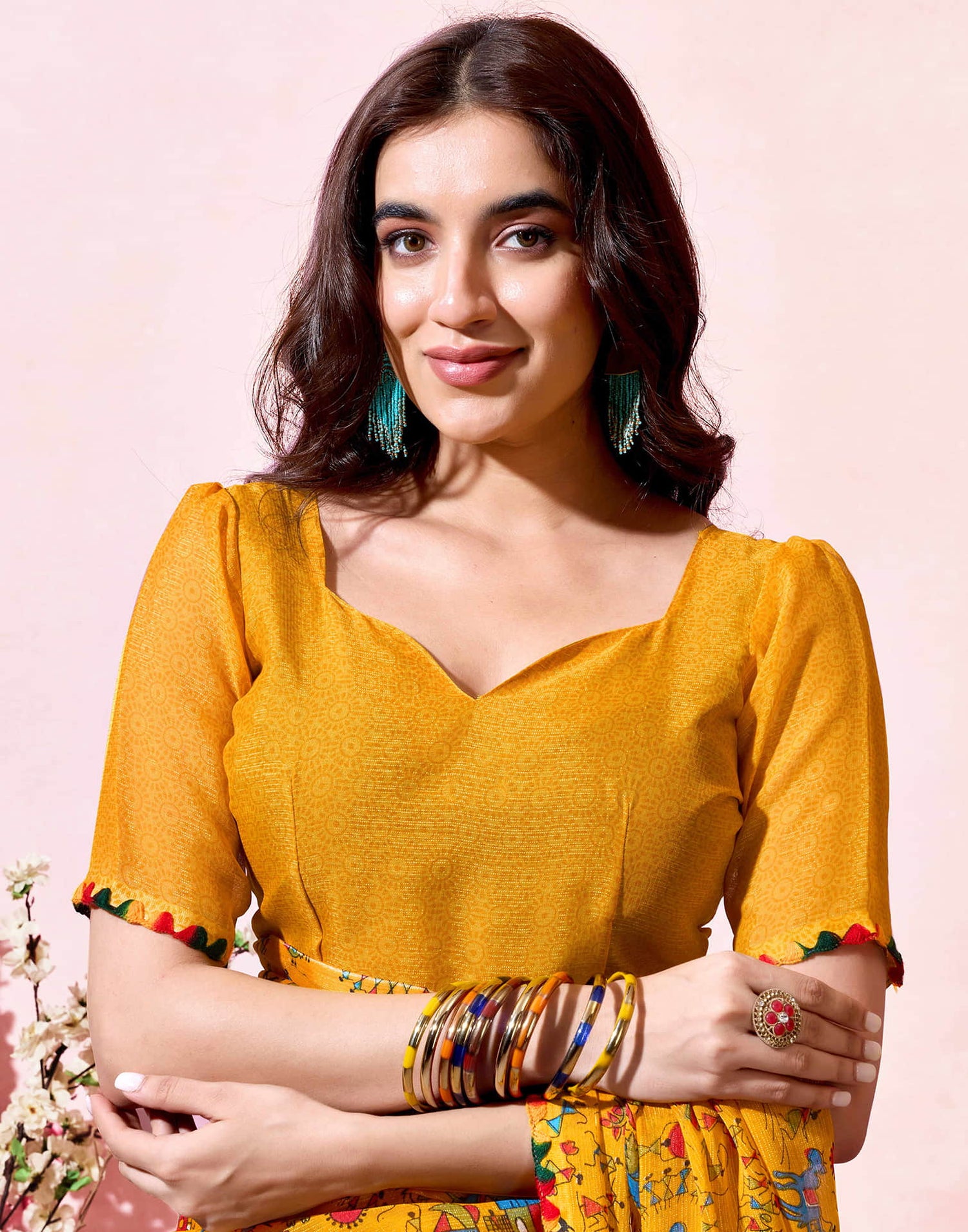 Yellow Georgette Warli Printed Saree