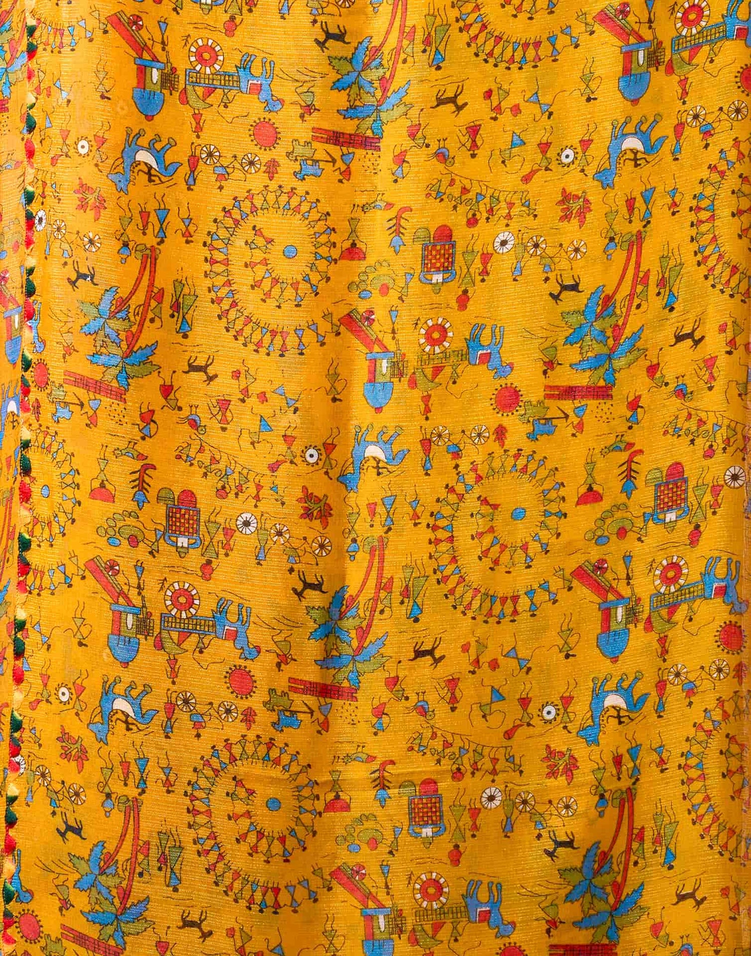 Yellow Georgette Warli Printed Saree