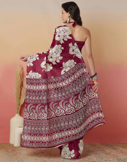 Maroon Cotton Blend Floral Printed Saree