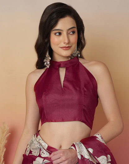 Maroon Cotton Blend Floral Printed Saree