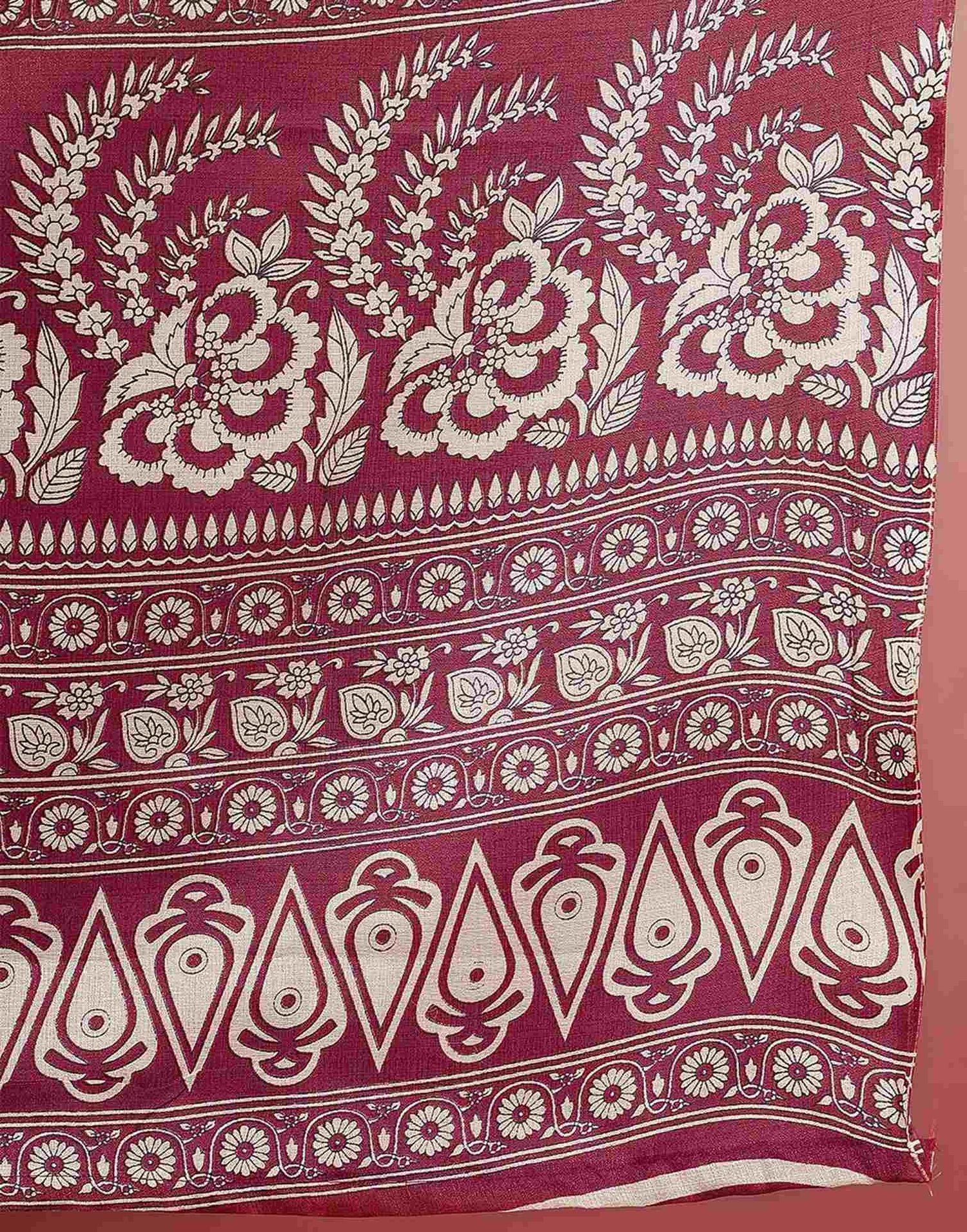 Maroon Cotton Blend Floral Printed Saree