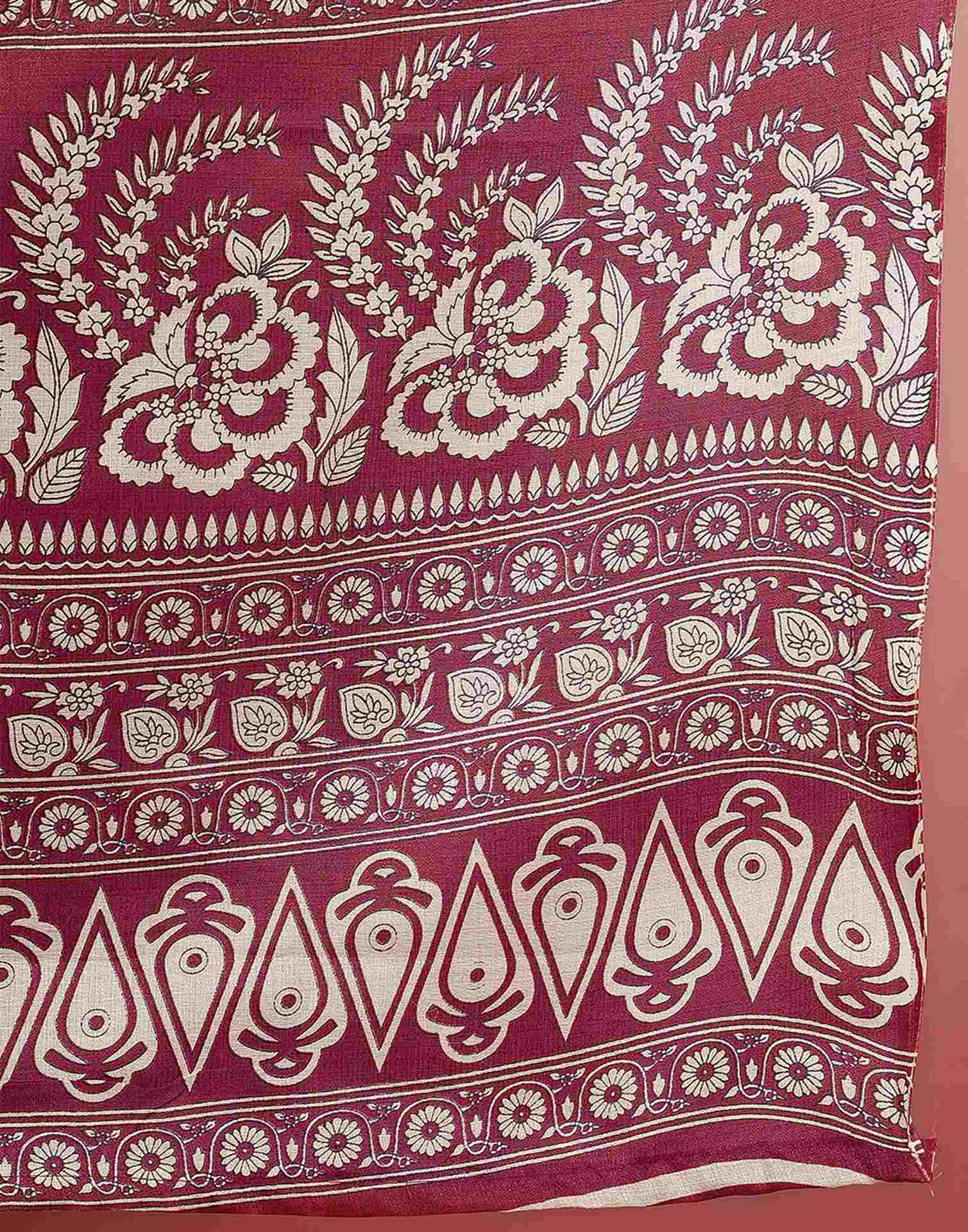 Maroon Cotton Blend Floral Printed Saree