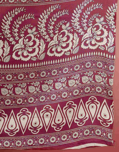 Maroon Cotton Blend Floral Printed Saree