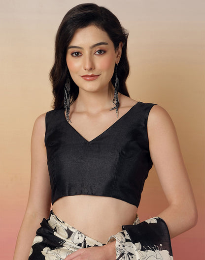 Black Cotton Blend Floral Printed Saree