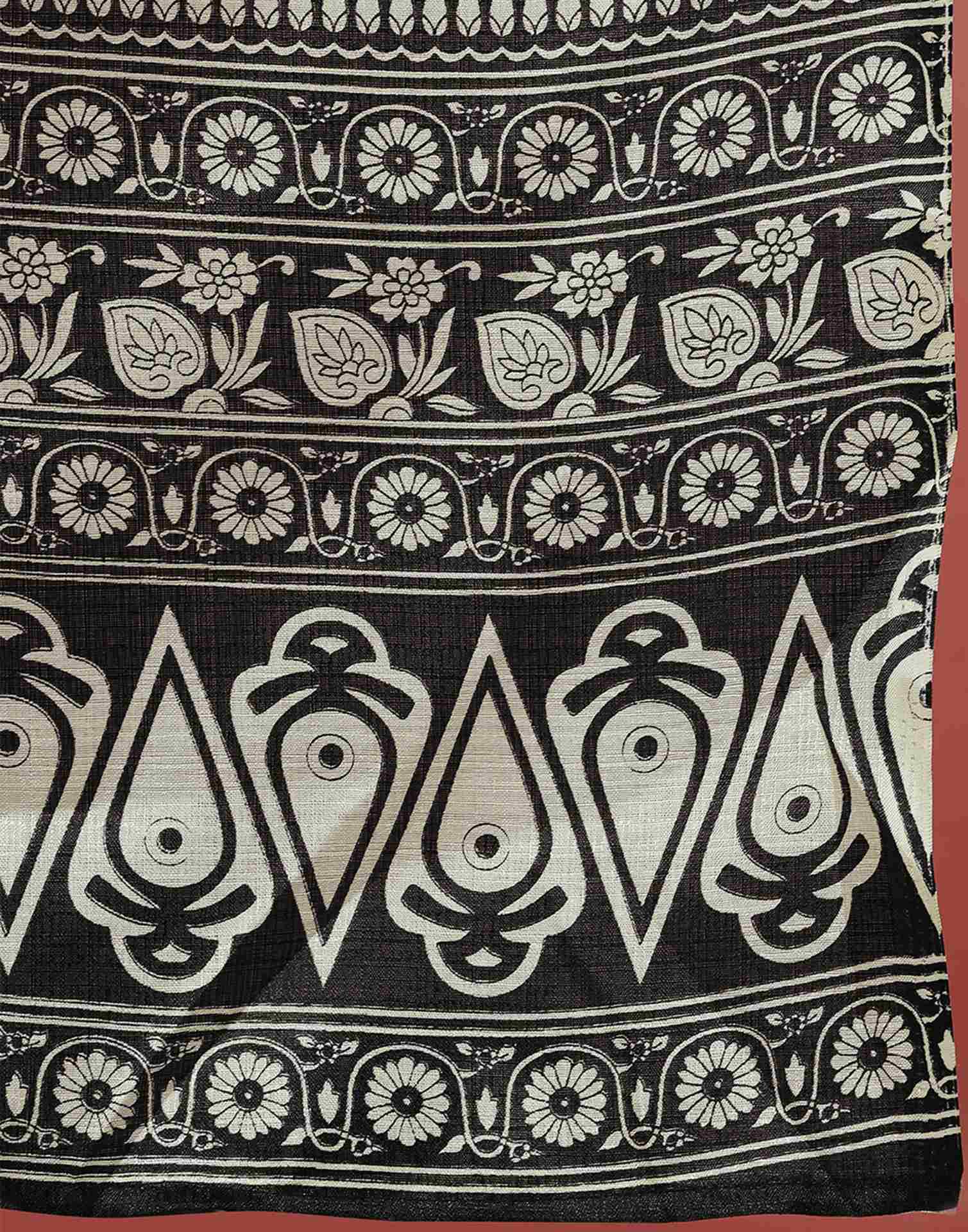 Black Cotton Blend Floral Printed Saree