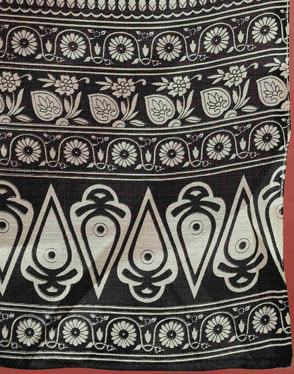 Black Cotton Blend Floral Printed Saree