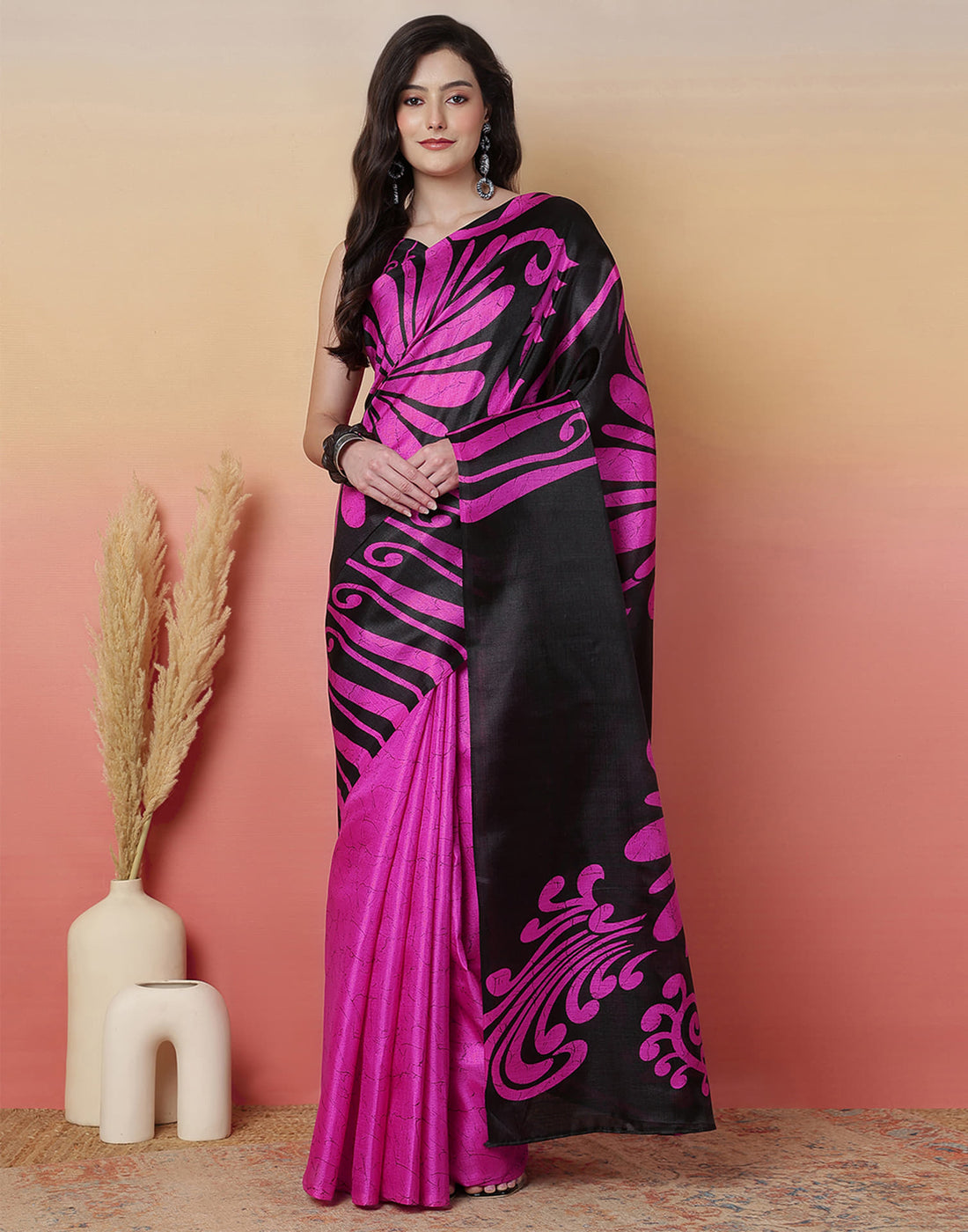 Black Cotton Blend Printed Saree