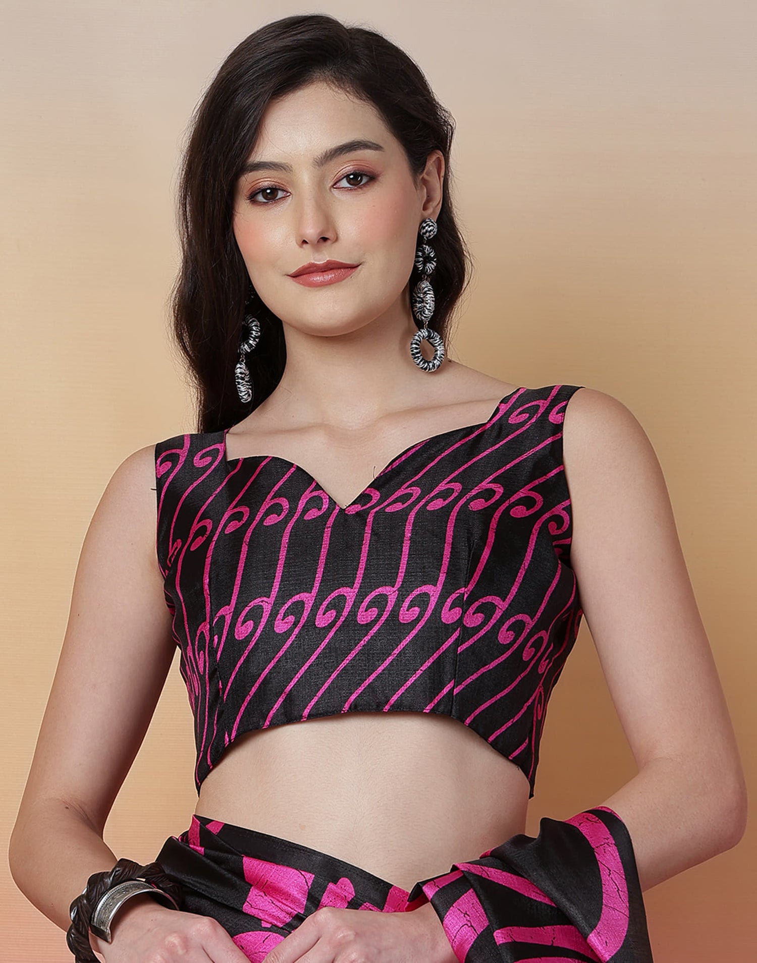Black Cotton Blend Printed Saree