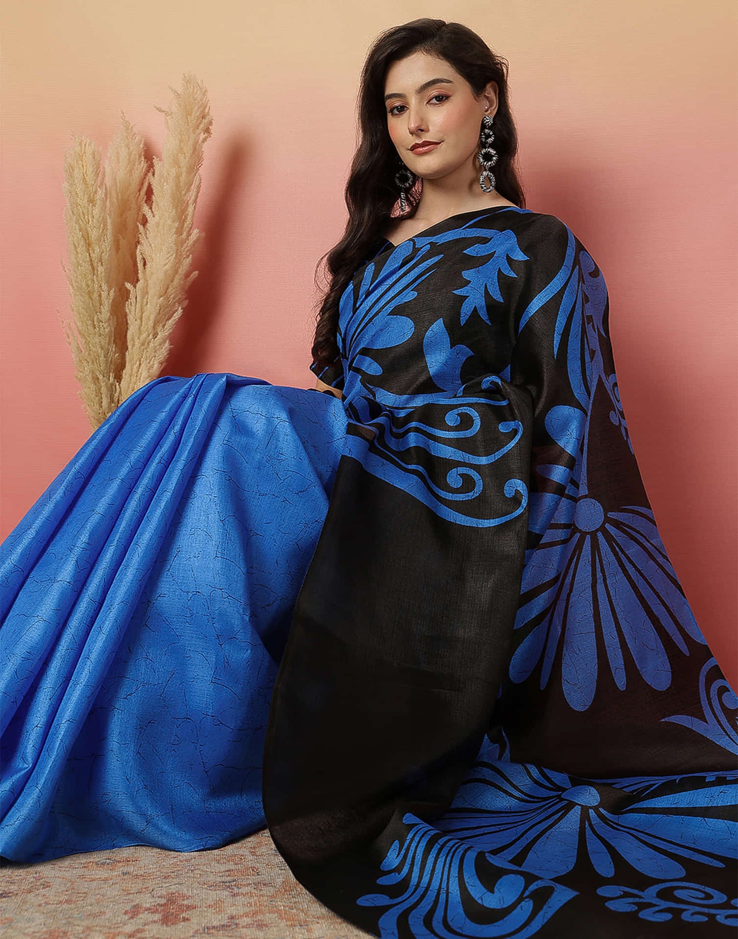 Black Cotton Blend Printed Saree