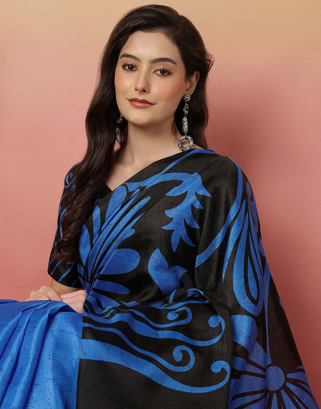 Black Cotton Blend Printed Saree