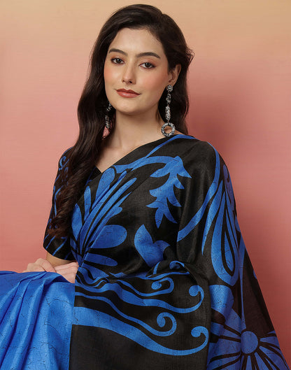 Black Cotton Blend Printed Saree