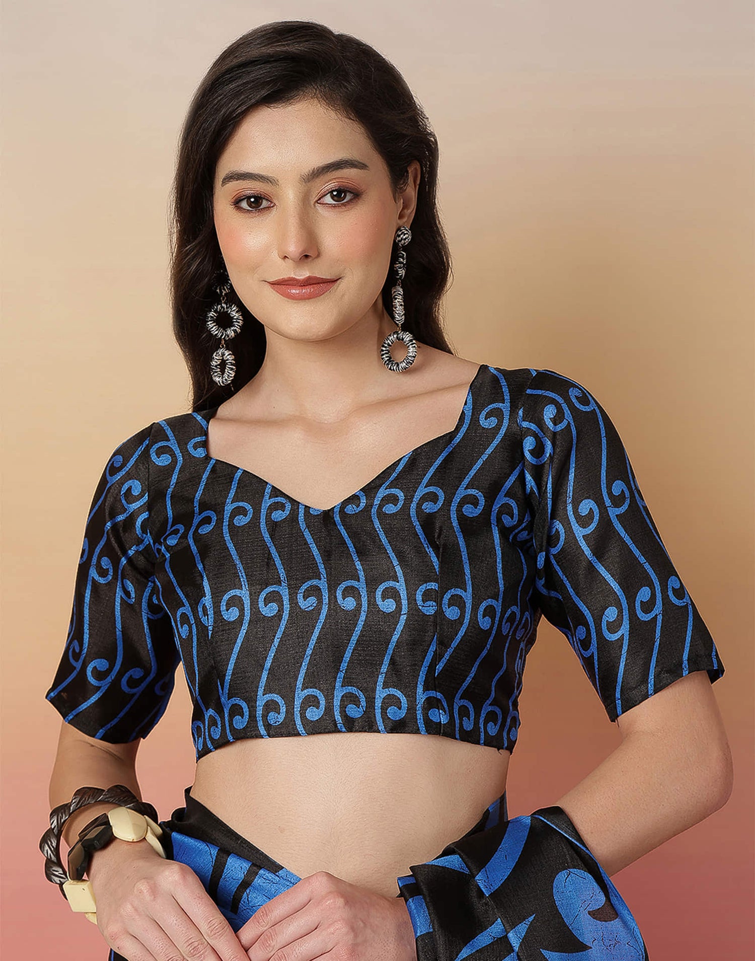 Black Cotton Blend Printed Saree