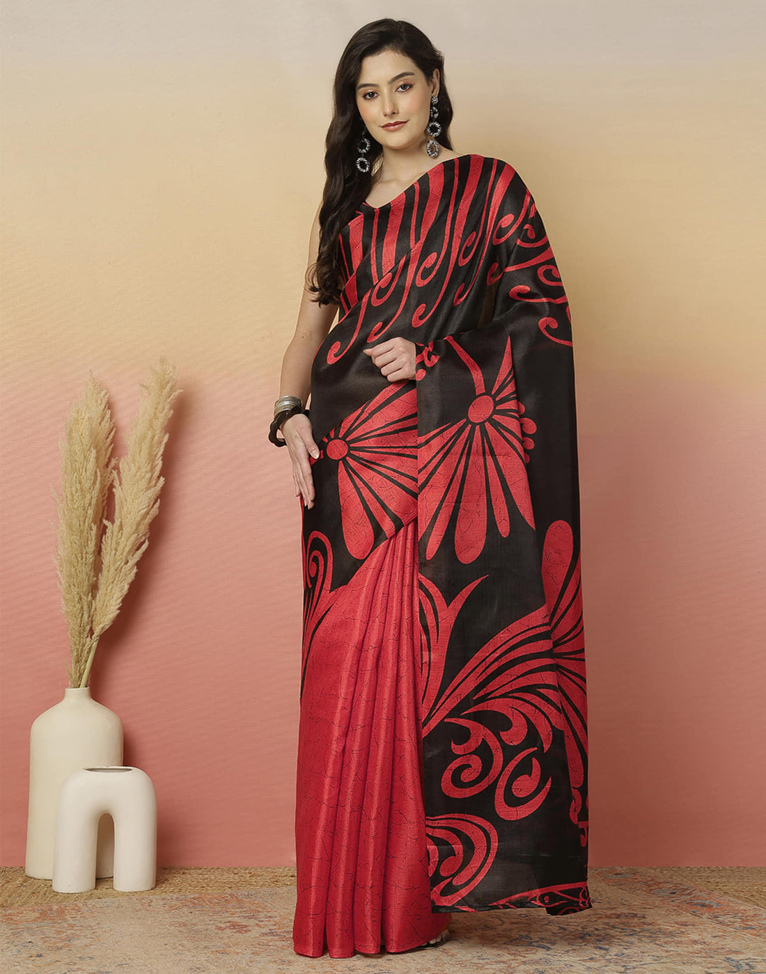 Black Cotton Blend Printed Saree