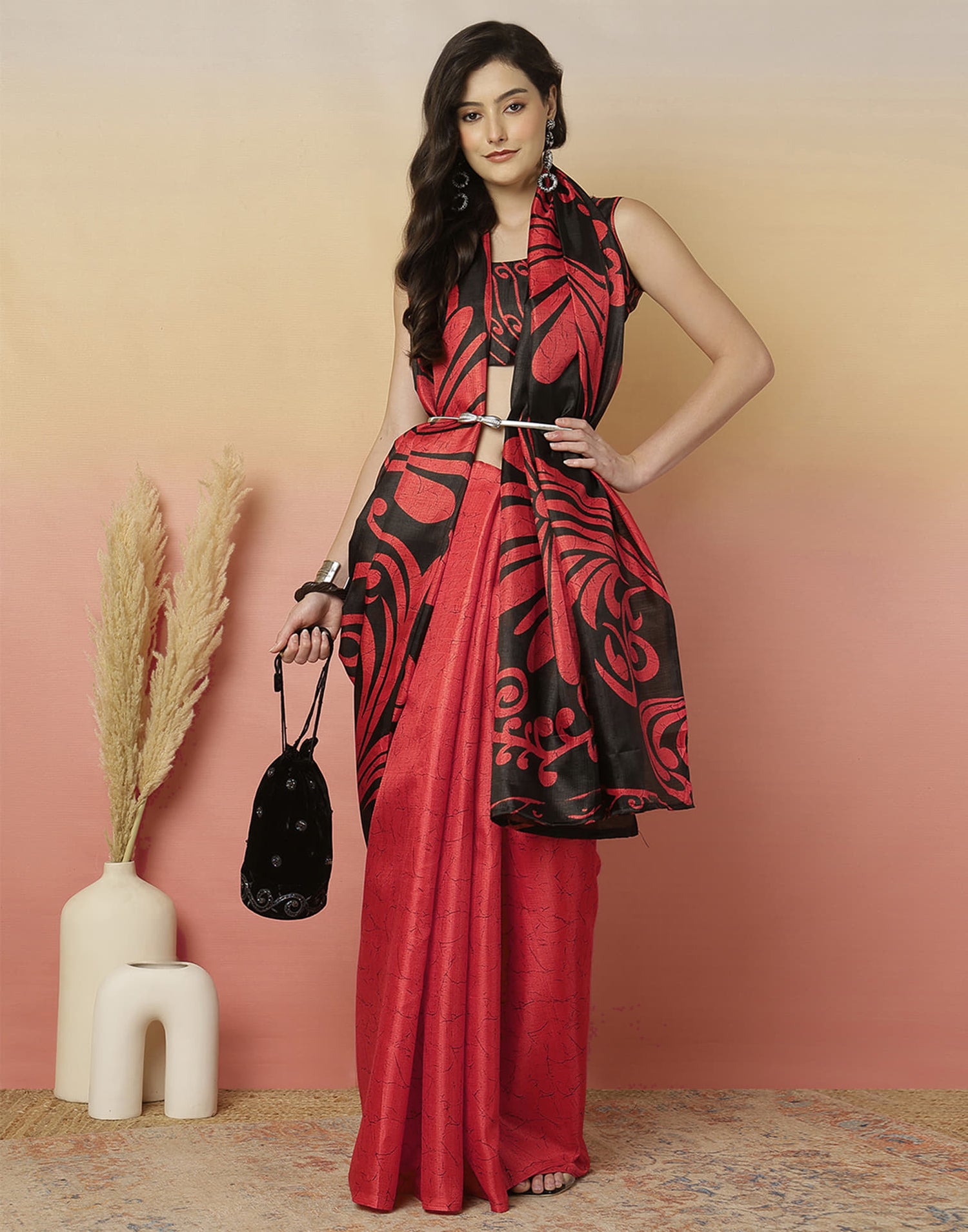 Black Cotton Blend Printed Saree