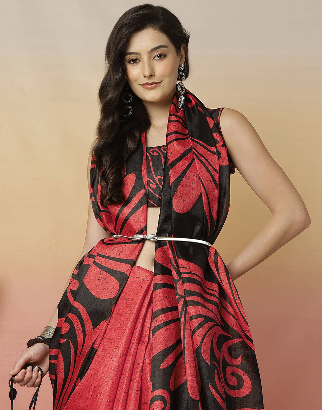 Black Cotton Blend Printed Saree