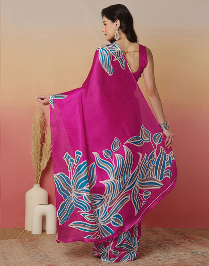 Rani Pink Cotton Blend Printed Saree