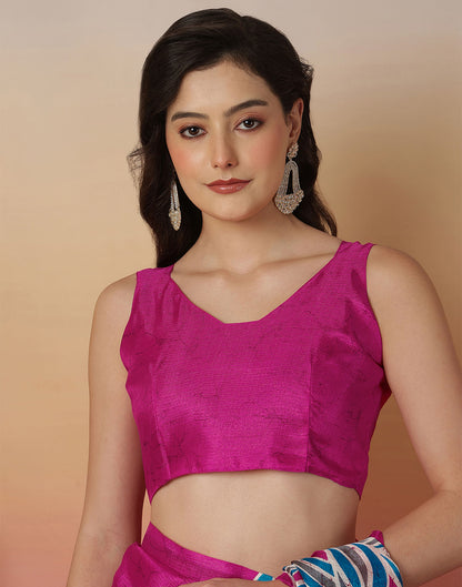 Rani Pink Cotton Blend Printed Saree