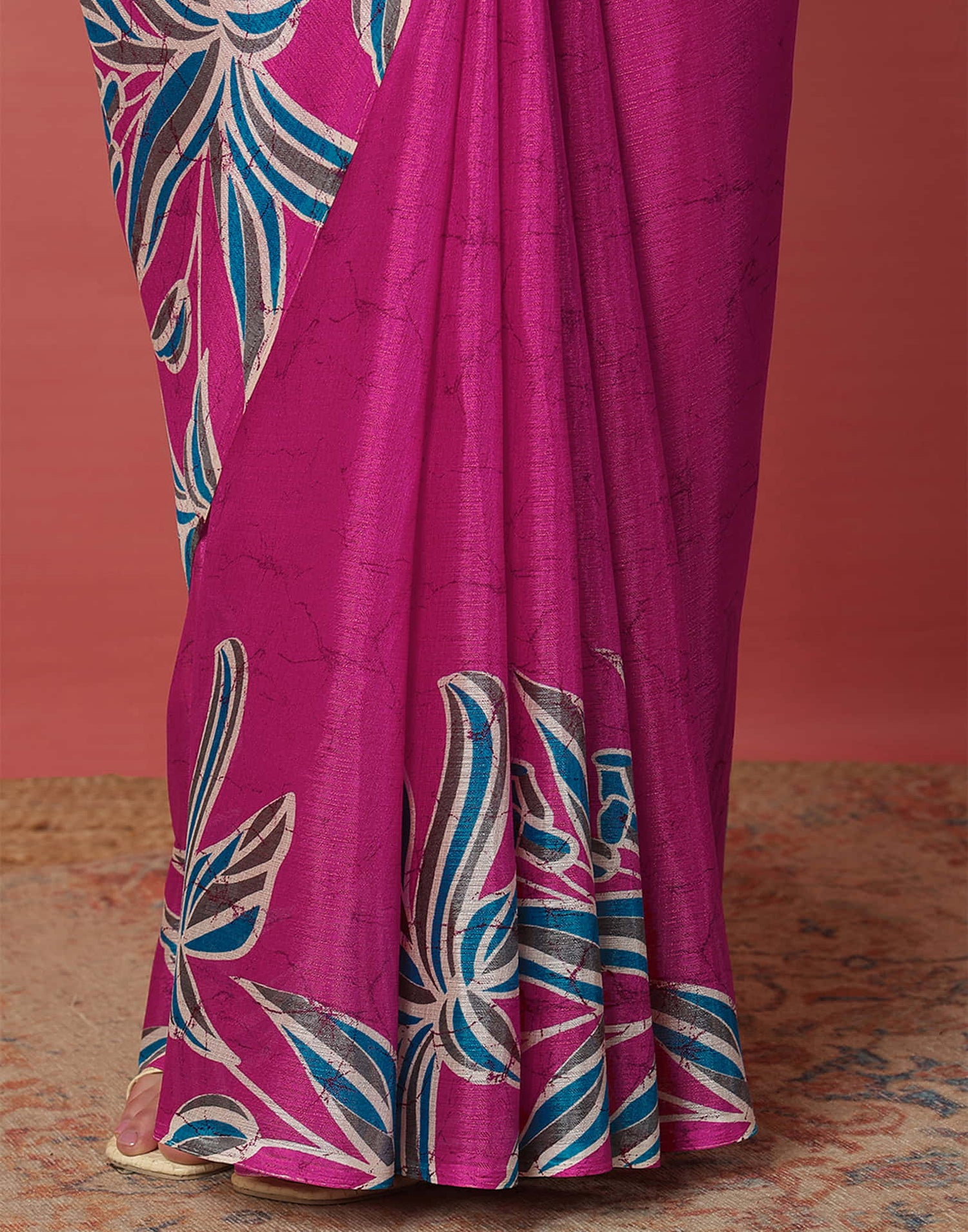 Rani Pink Cotton Blend Printed Saree