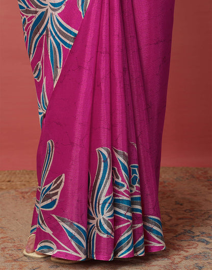 Rani Pink Cotton Blend Printed Saree