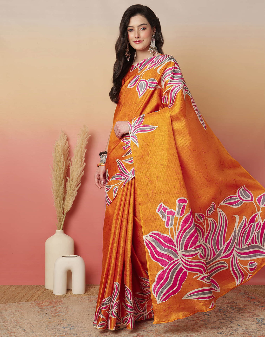 Mustard Yellow Cotton Blend Printed Saree