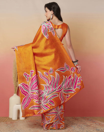 Mustard Yellow Cotton Blend Printed Saree