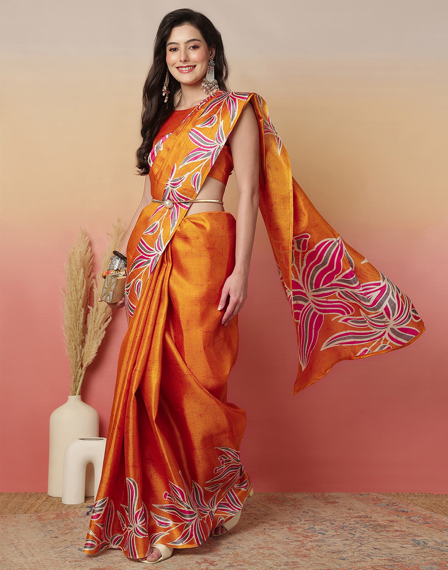 Mustard Yellow Cotton Blend Printed Saree