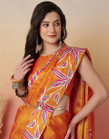 Mustard Yellow Cotton Blend Printed Saree
