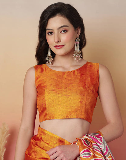 Mustard Yellow Cotton Blend Printed Saree