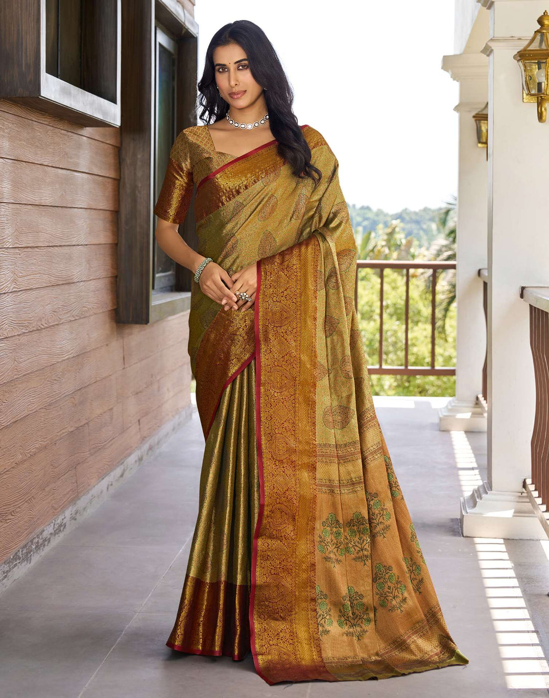 Olive Green Silk Woven Kanjivaram Saree