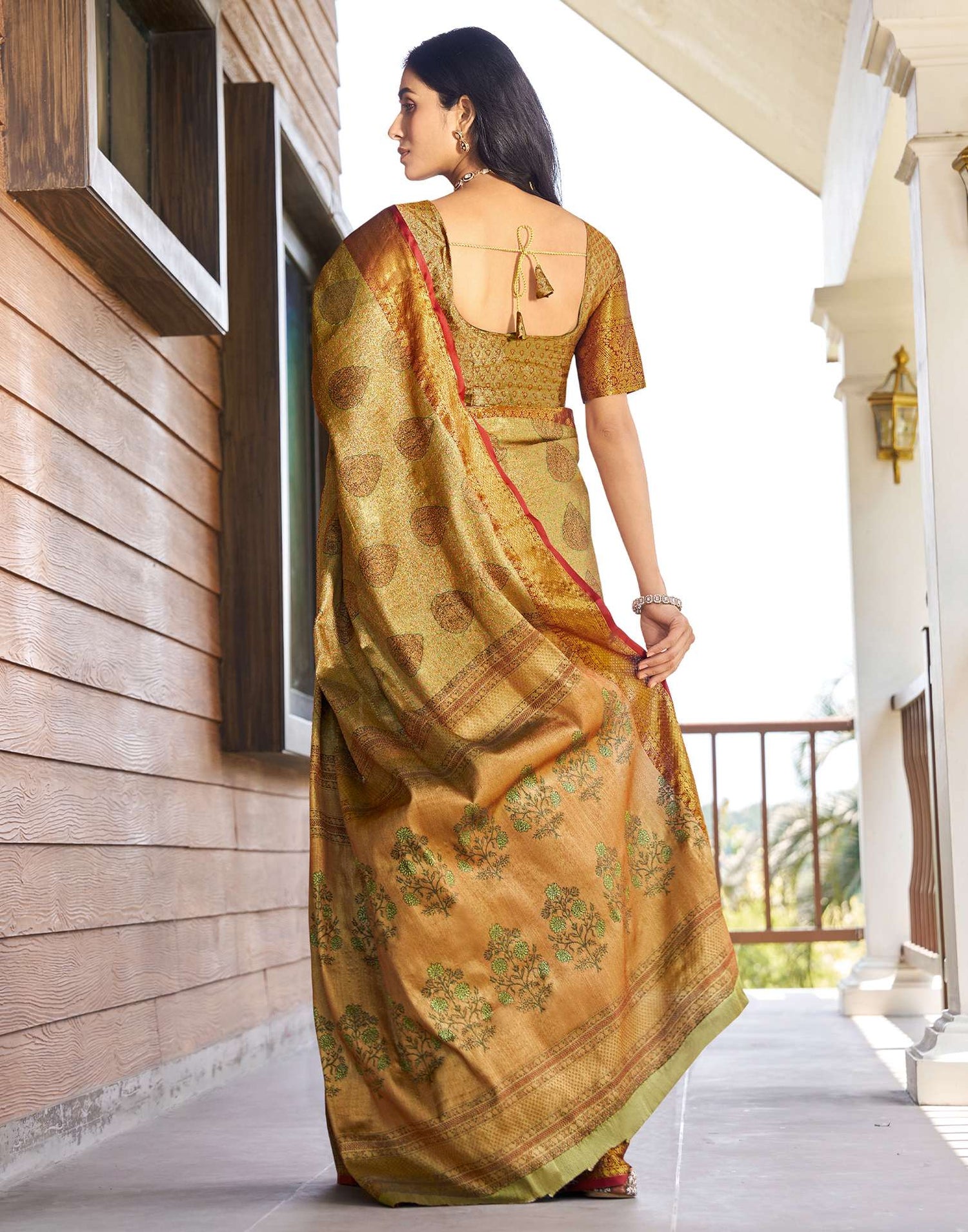 Olive Green Silk Woven Kanjivaram Saree