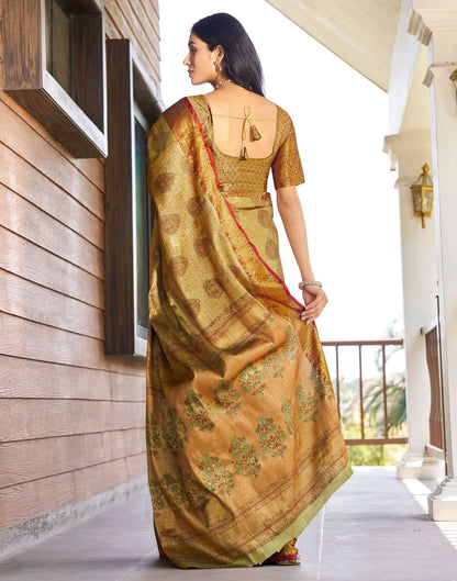 Olive Green Silk Woven Kanjivaram Saree
