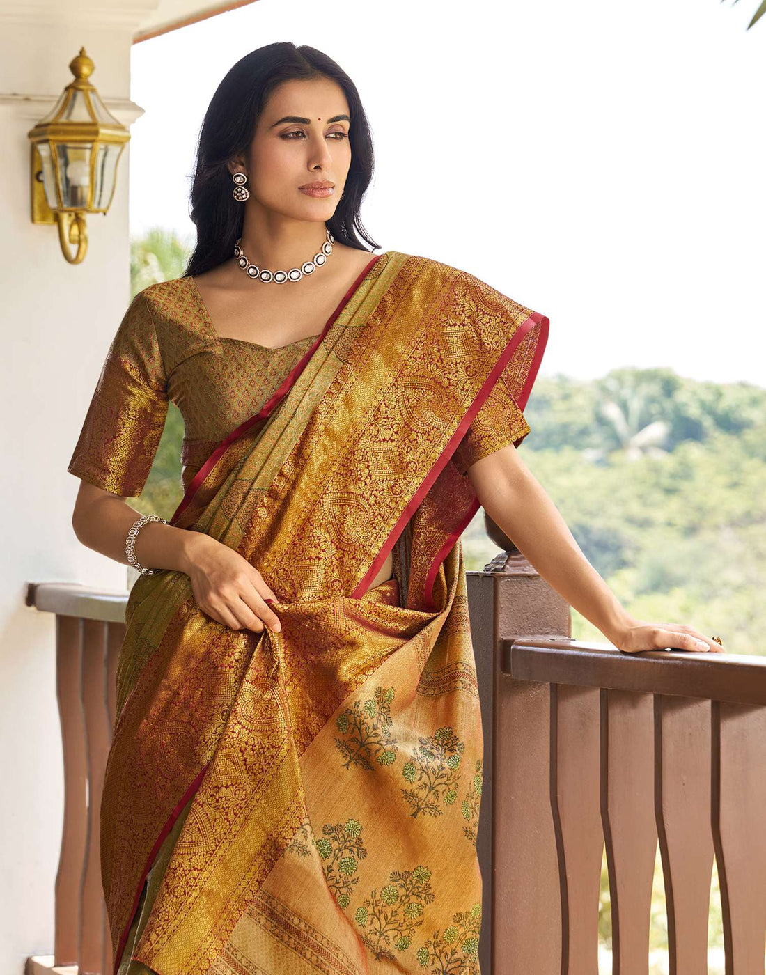 Olive Green Silk Woven Kanjivaram Saree