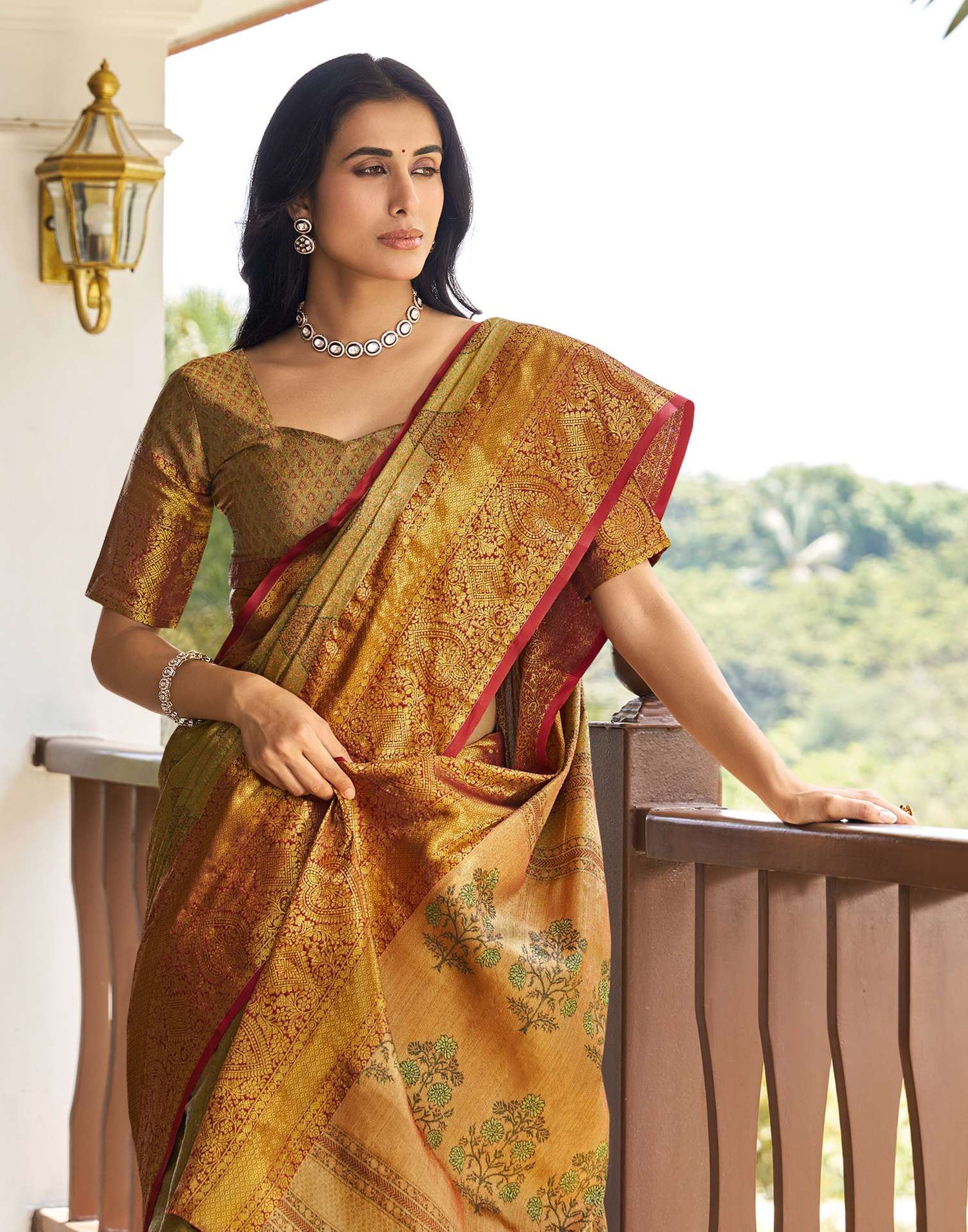 Olive Green Silk Woven Kanjivaram Saree