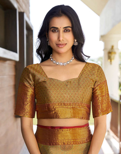 Olive Green Silk Woven Kanjivaram Saree