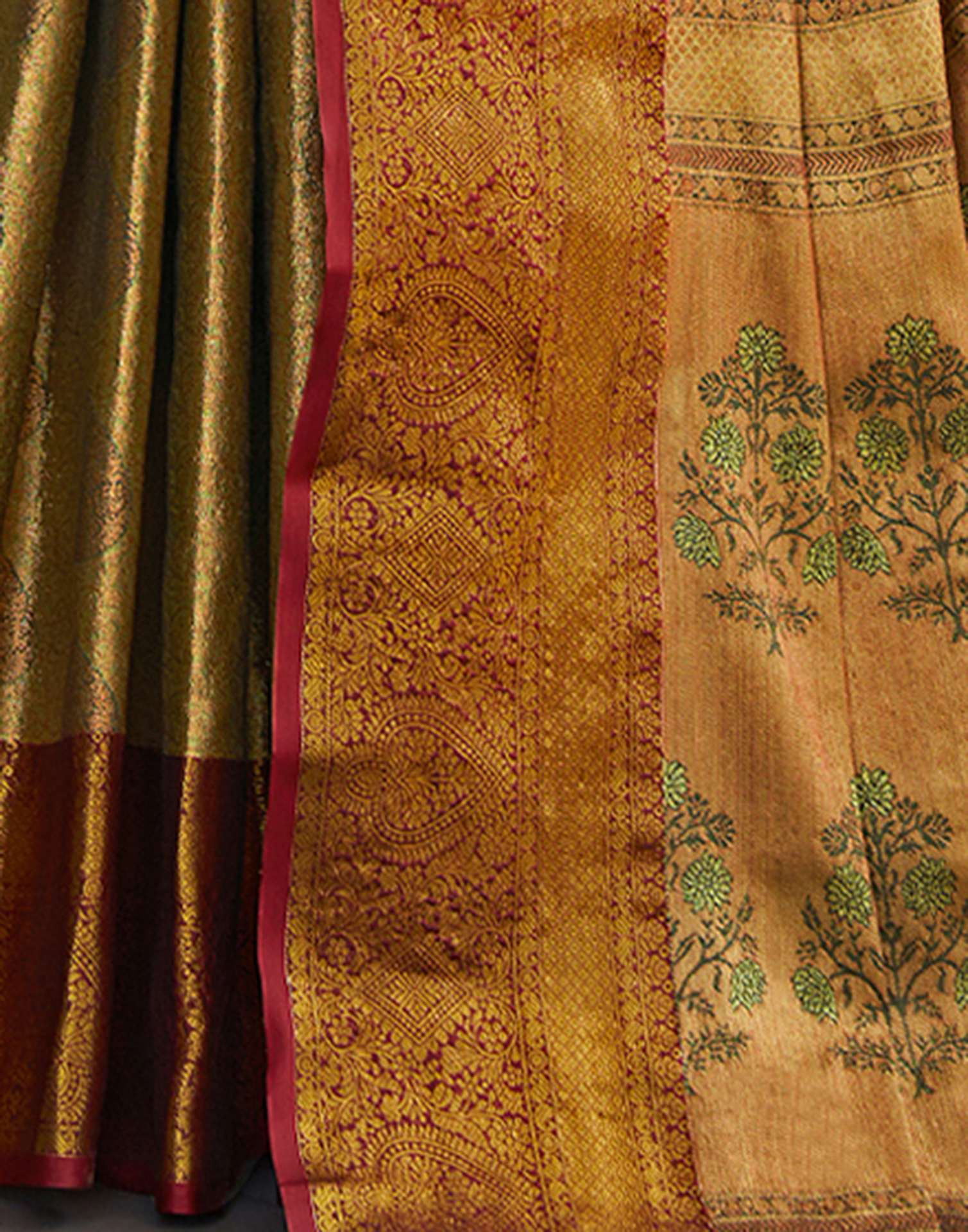 Olive Green Silk Woven Kanjivaram Saree