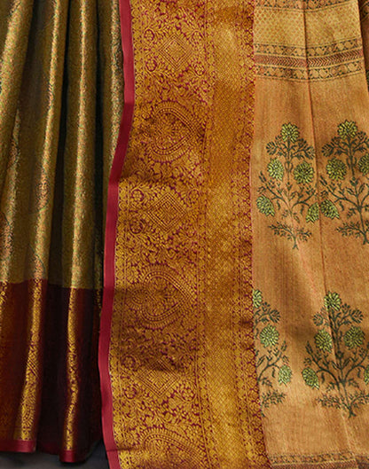 Olive Green Silk Woven Kanjivaram Saree