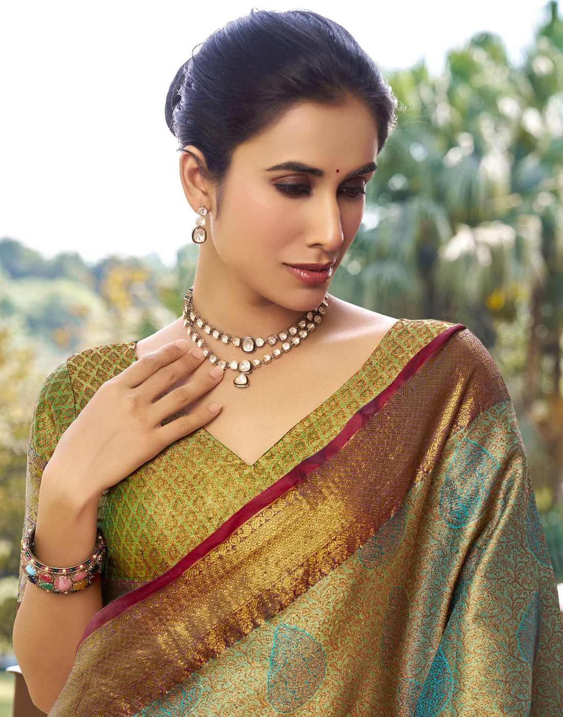 Teal Green Silk Woven Kanjivaram Saree