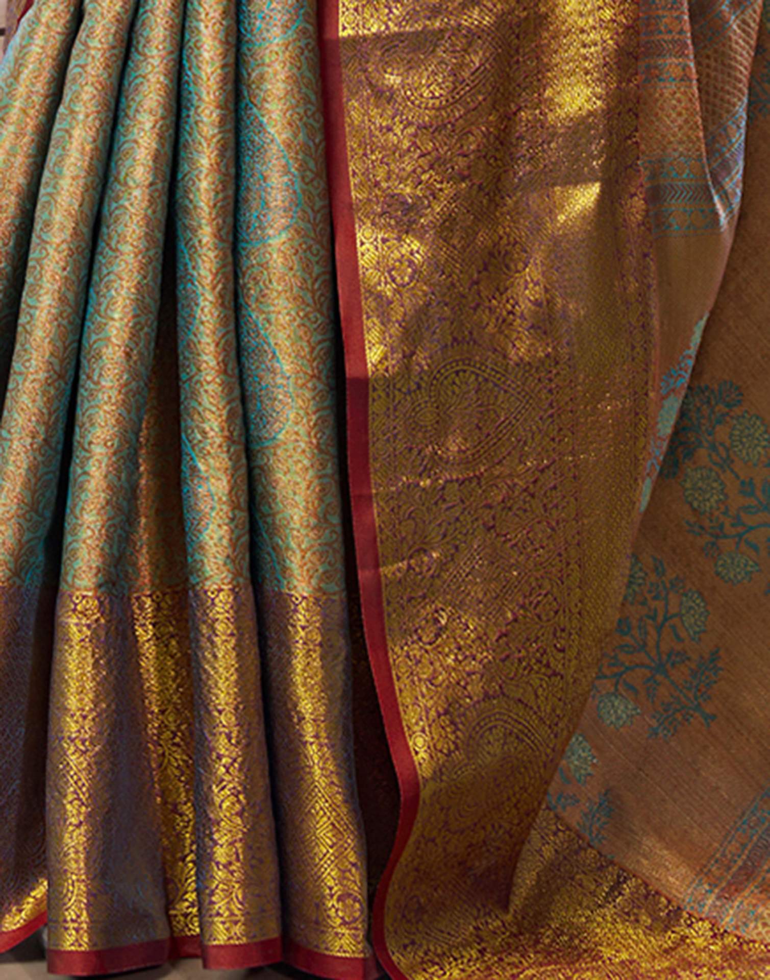 Teal Green Silk Woven Kanjivaram Saree