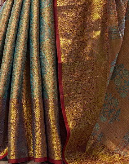 Teal Green Silk Woven Kanjivaram Saree