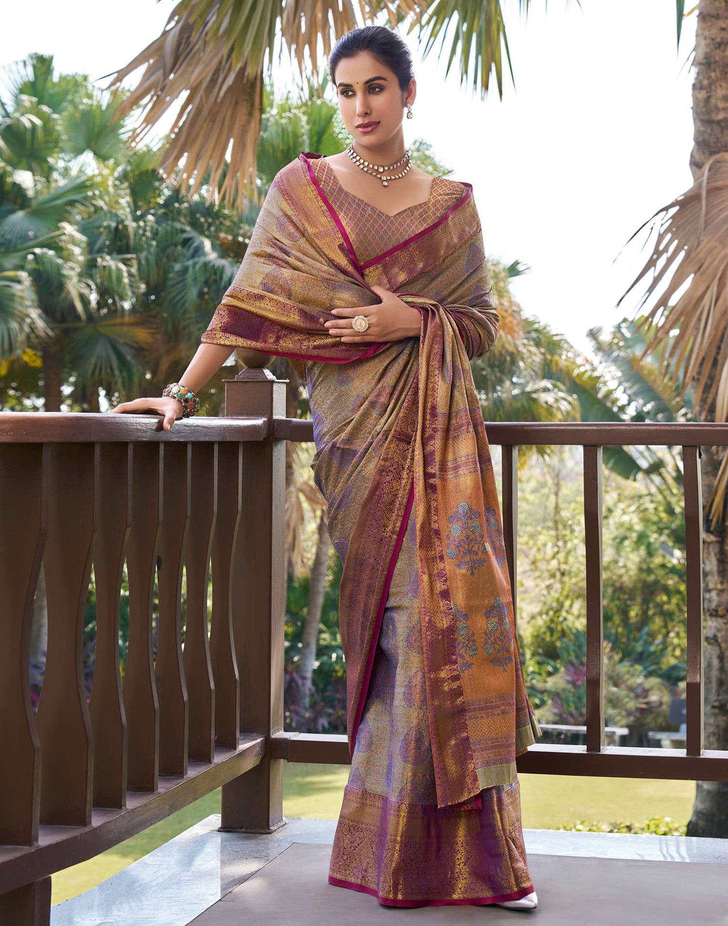 Dark Blue Silk Woven Kanjivaram Saree