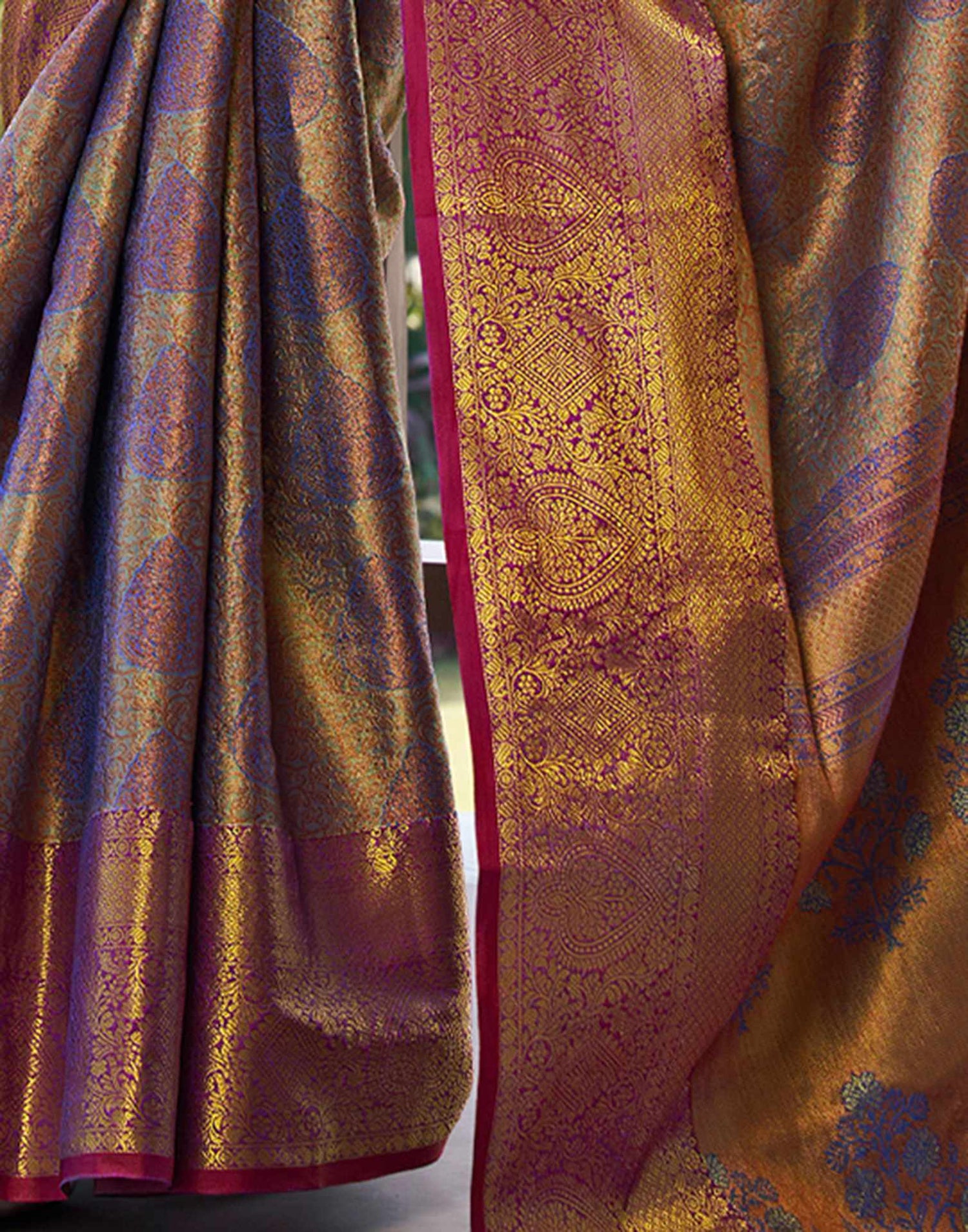 Dark Blue Silk Woven Kanjivaram Saree