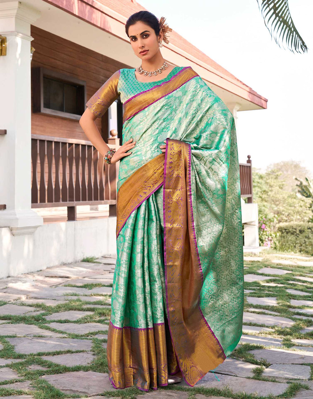 Turquoise Silk Woven Kanjivaram Saree