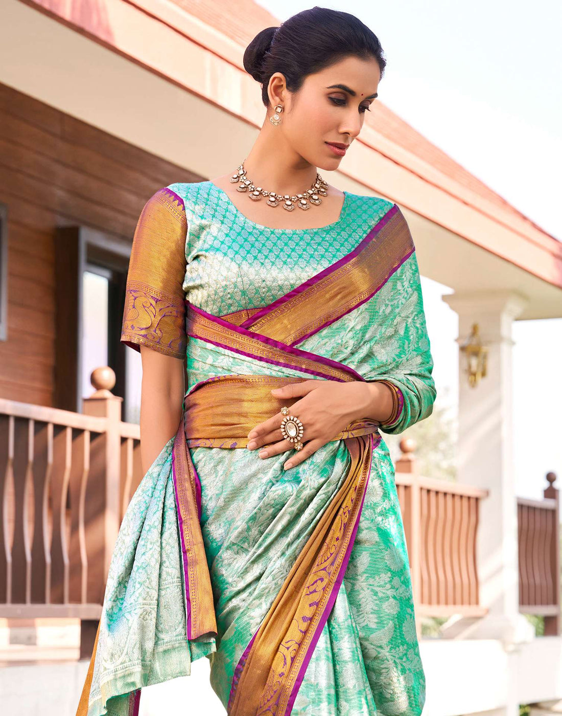 Turquoise Silk Woven Kanjivaram Saree