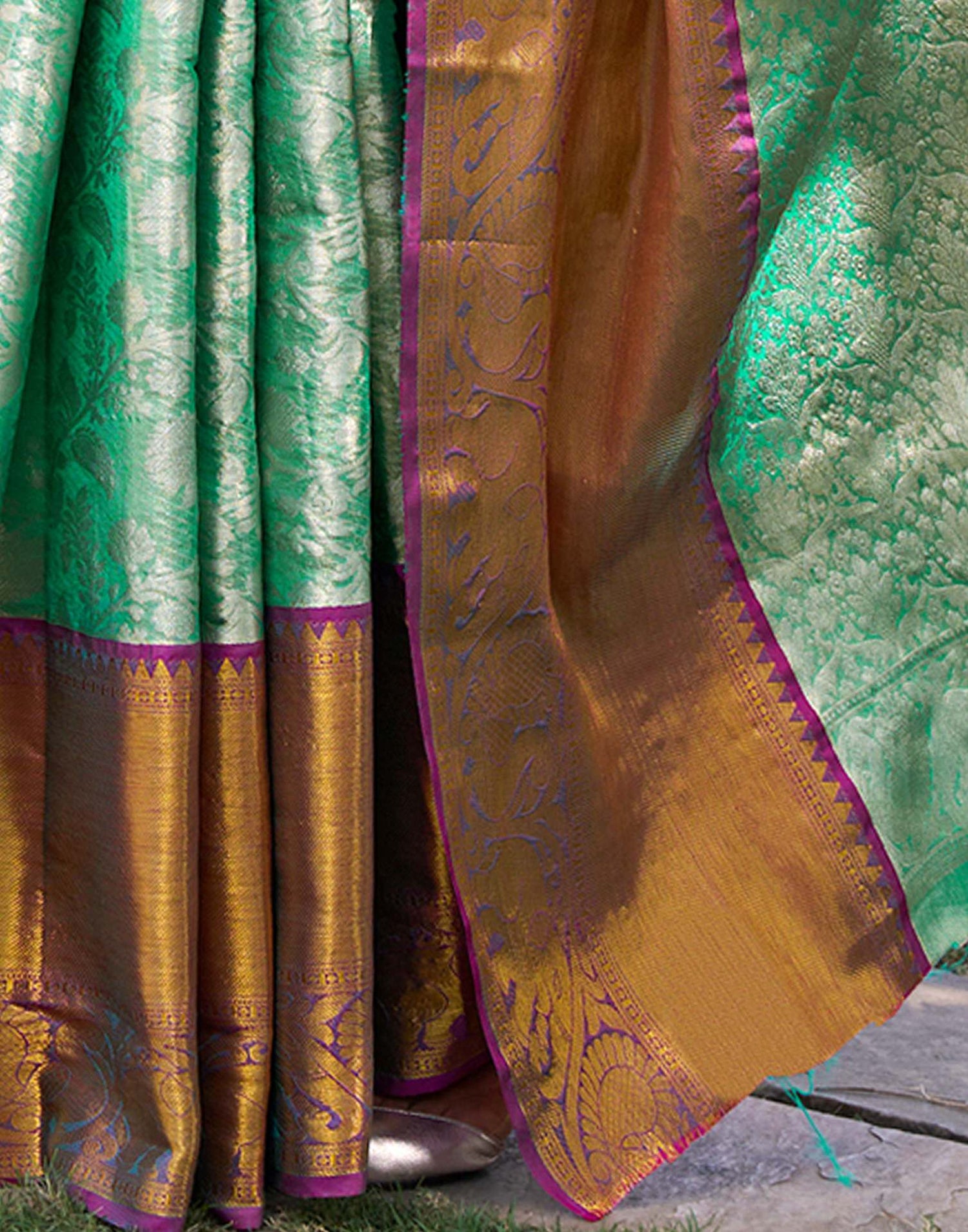 Turquoise Silk Woven Kanjivaram Saree