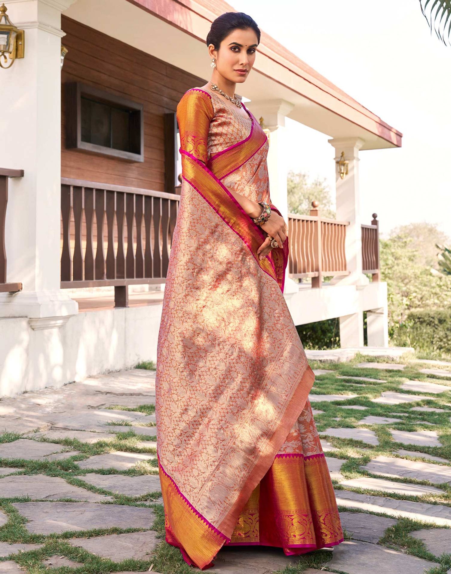 Orange Silk Woven Kanjivaram Saree