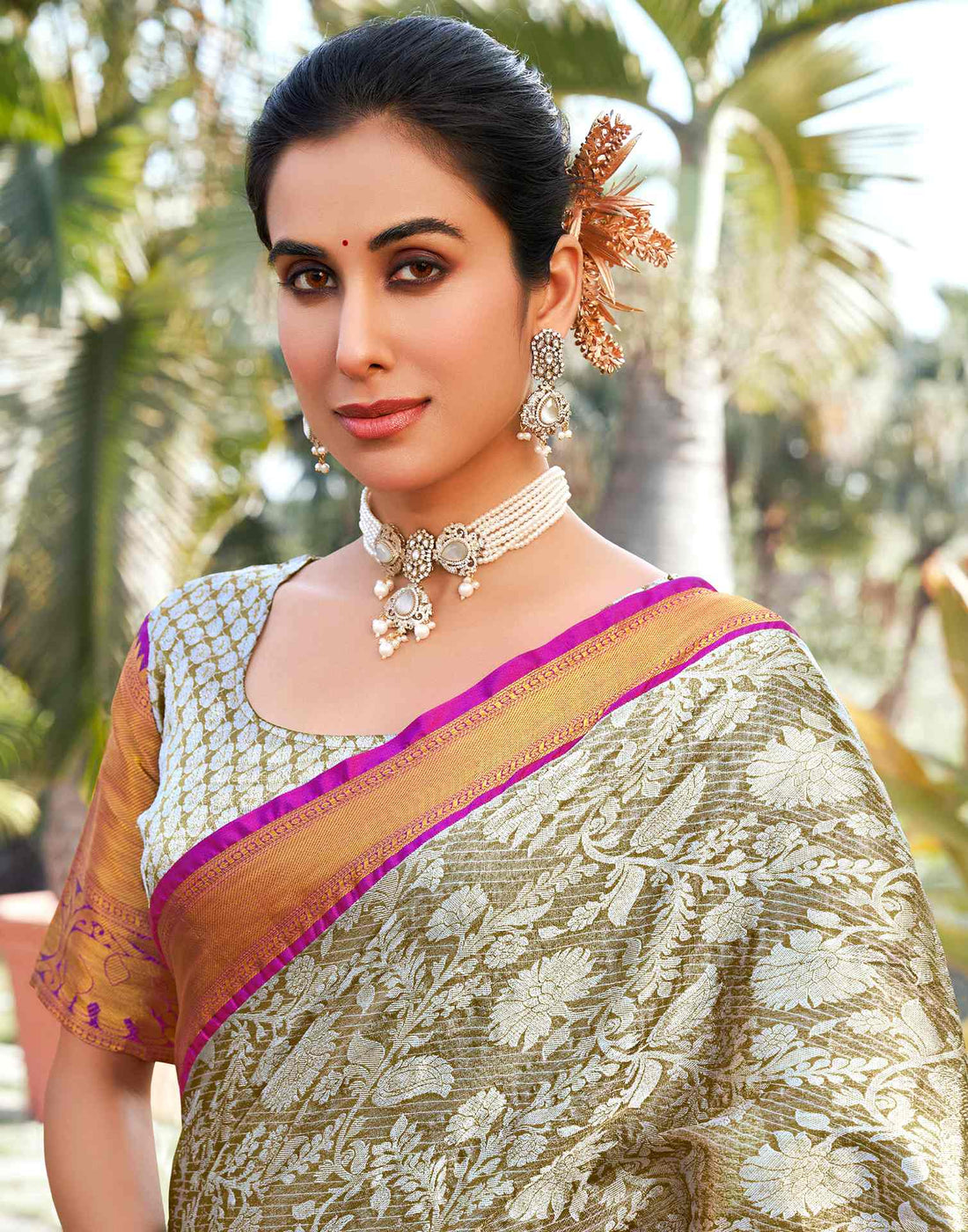 Sage Green Silk Woven Kanjivaram Saree