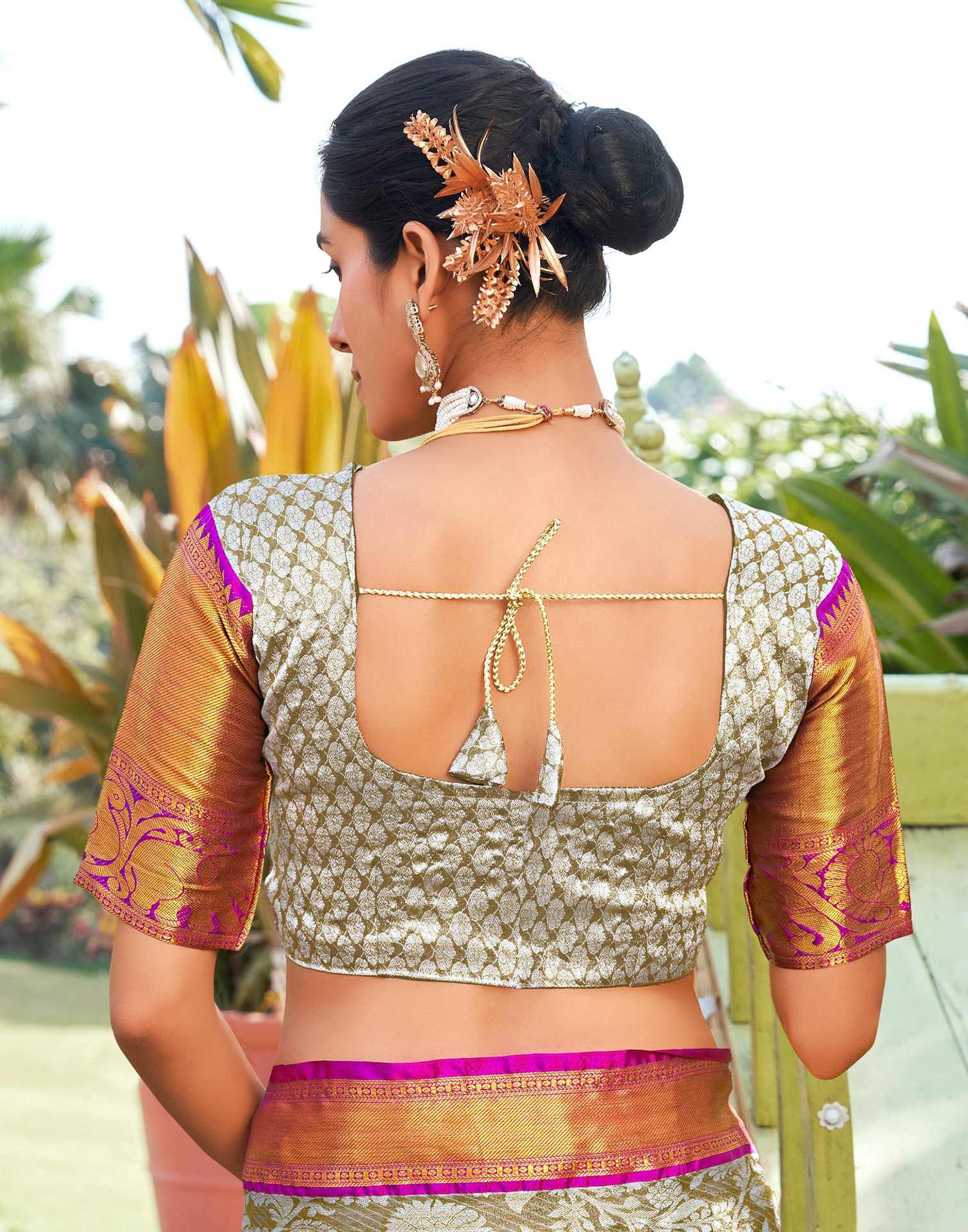 Sage Green Silk Woven Kanjivaram Saree